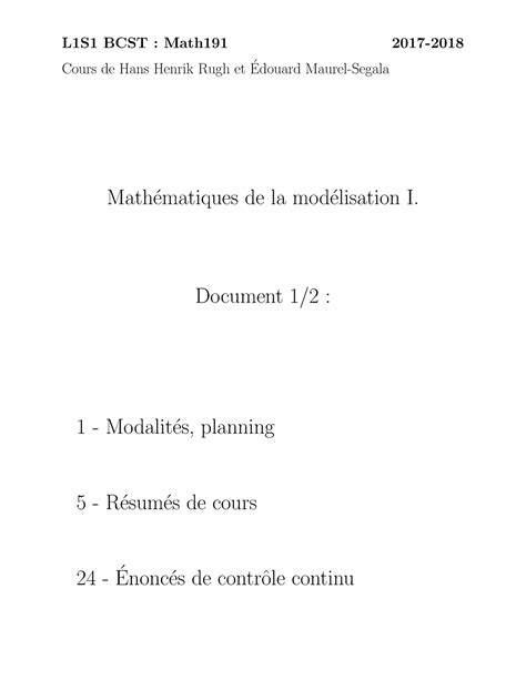 Polycopié du cours de MA191 L1S1 BCST Math191 2017 Cours de Hans