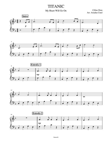 Titanic Piano Fácil Sheet Music For Piano Solo