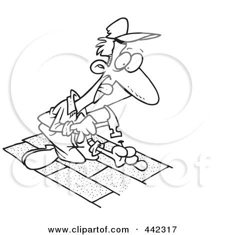 Royalty-Free (RF) Clip Art Illustration of a Cartoon Black And White Outline Design Of A Roofer ...