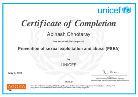 Psea 2017 Course Certificate Prevention Of Sexual Exploitation