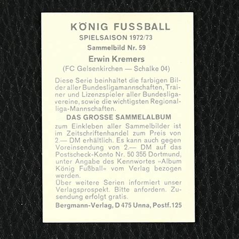 Erwin Kremers Bergmann Sticker Nr 59 König Fußball 1972 73 Sticker