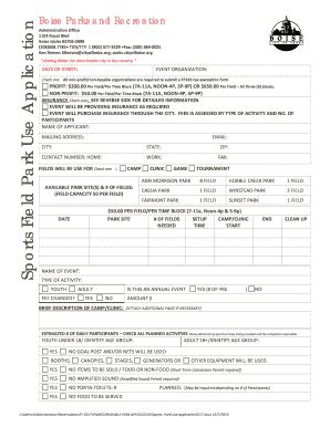 Fillable Online Sports Field Use Application Boise Parks Recreation