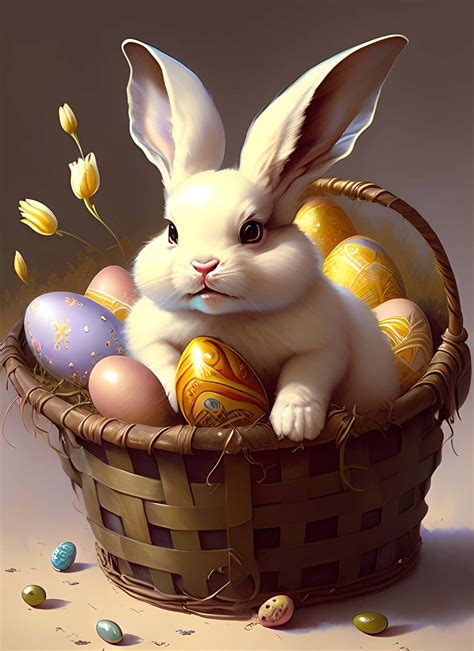 Download Funny Easter Bunny Inside Easter Egg Basket Picture