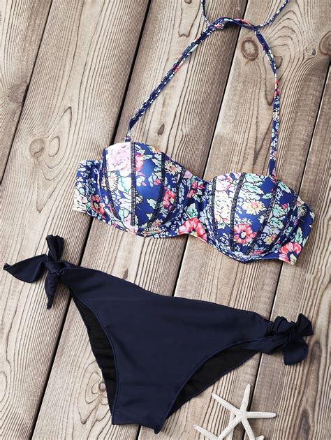 [22 Off] 2021 Printed Strapless Underwire Padded Bikini Set In Deep