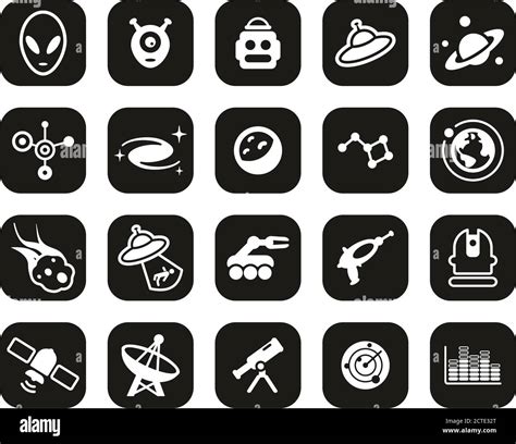 Alien Or Extraterrestrial Icons White On Black Flat Design Set Big