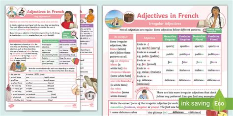 French Adjectives Activity Sheet Twinkl