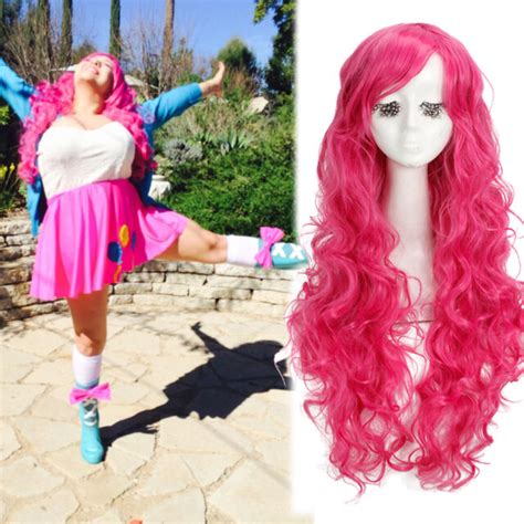 70cm Long Magenta My Little Pony Pinkie Pie Curly Wavy Cosplay Hair Wig