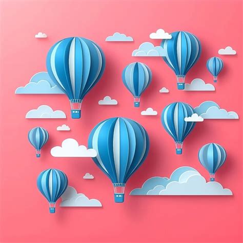 Premium Photo Blue Hot Air Balloons Floating On The Pink Sky In