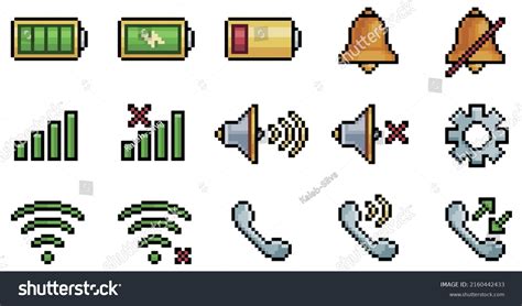 Pixel Art Mobile Phone Interface Icons Stock Vector (Royalty Free ...