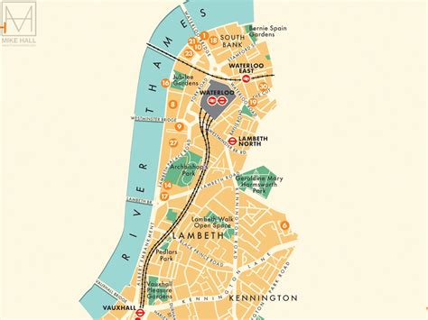 Lambeth London Borough Retro Map Giclee Print Etsy