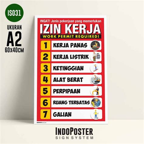 Jual Safety Poster K3 Pekerjaan Yang Memerlukan Izin Kerja A2 Tanpa