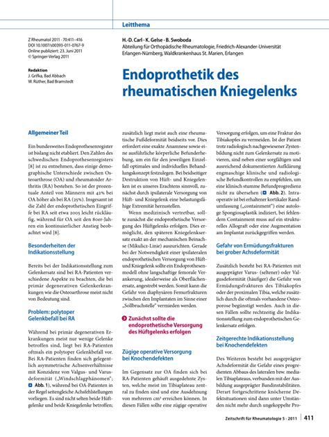 PDF Endoprothetik Des Rheumatischen Kniegelenks