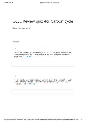 Gcse Forms Quiz Carbon Cycle Teaching Resources