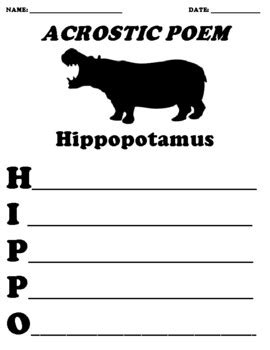 Hippopotamus Acrostic Poem Worksheet by Northeast Education | TPT