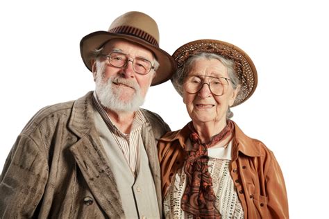 Happy grandparents wearing old fashioned clothes alone against ...