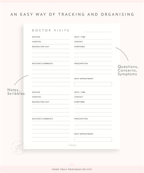 Printable Doctor Visits Tracker, Medical Appointment Log Template
