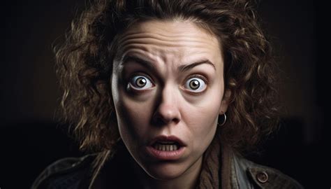 Terrified young woman stares in shock, fear on her face generated by AI