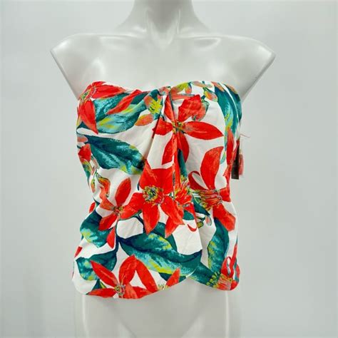 Vince Camuto Swim Vince Camuto Red And Green Ruched Bustier Bikini