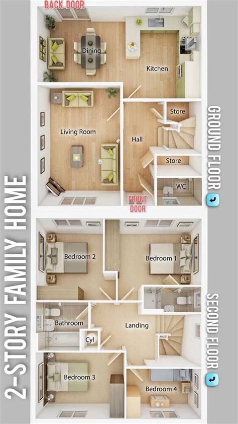 Two Story House Plans With 2 Bedroom And 3 Bathroom