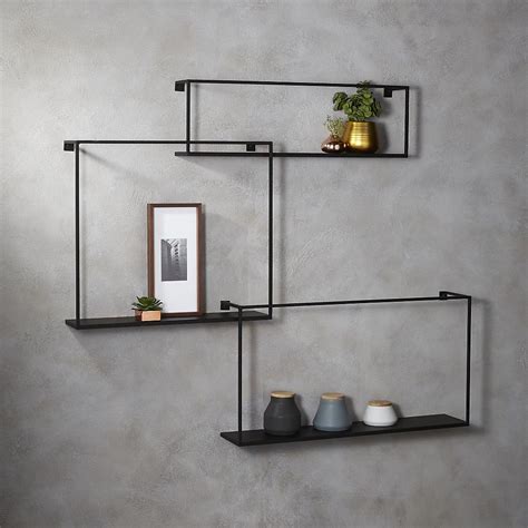 FloatingMatteBlkLgShlvsS3SHS17 White Wall Shelves Black Floating