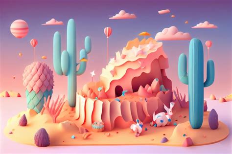 Paisaje de color pastel de ilustración 3d Foto Premium