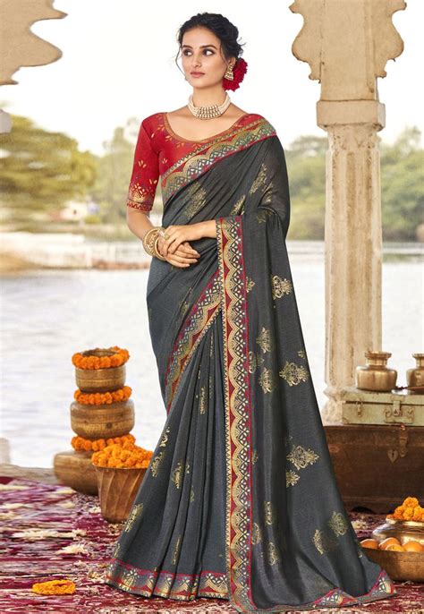 Grey Silk Festival Wear Saree Casual Saree Party Wear Sarees