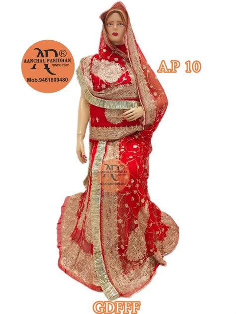 Zari Rajputi Traditional Red Bridal Poshak Odhani Thakurji Pure At