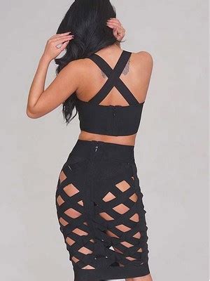 Set Bandage Sexy Rock Schwarz Ffnen Club Kleider Mekleid De