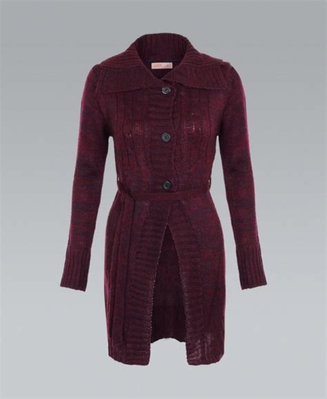 Krisp Two Tone Cable Knit Long Plum Cardigan Sale From Krisp Clothing Uk