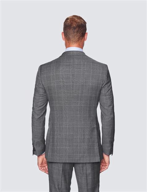 Men S Grey Prince Of Wales Check Piece Slim Fit Suit Hawes Curtis