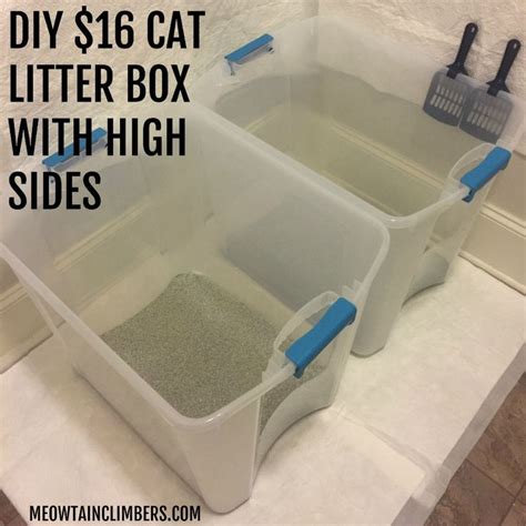 Two Plastic Bins Filled With Cat Litter Sitting On Top Of A Counter