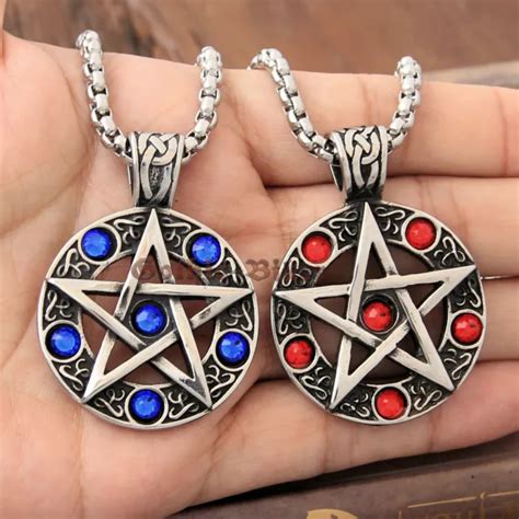 Men S Pagan Wicca Star Pentagram Pentacle Cz Stainless Steel Necklace