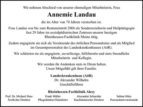 Traueranzeigen Von Annemie Landau Vrm Trauer De