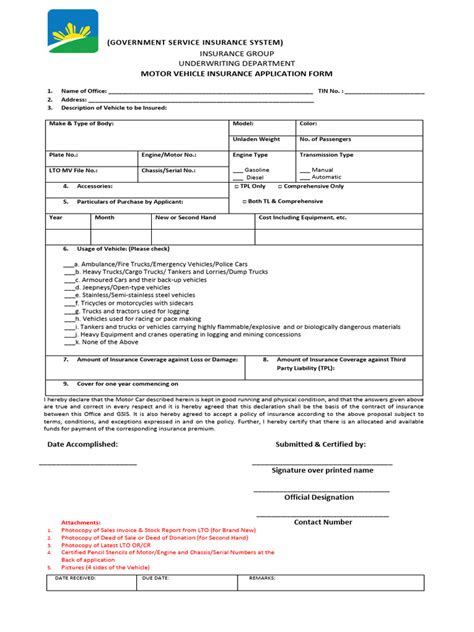 gsis motor vehicle insurance application  truck insurance