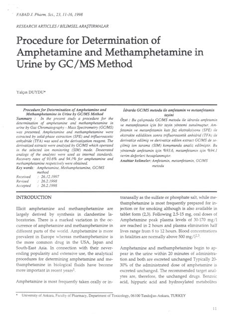 Pdf Procedure For Determination Of Amphetamine And Methamphetamine In