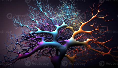 , Conceptual illustration of neuron cells with glowing link knots in ...