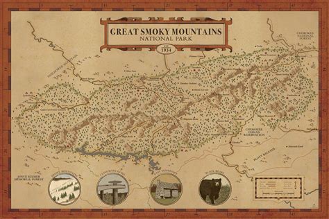 a map of the great smoky mountains national park, with several ...