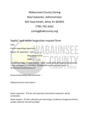 Fillable Online Septic Well Water Inspection Request Form Fax Email