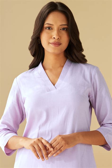 Buy Purple Handcrafted Straight Cotton Linen Kurta For Women FGMK24