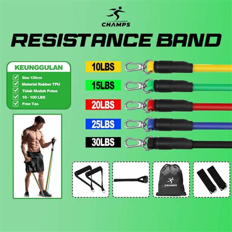 Jual CHAMPS Resistance Bands 11 In 1 Set Tali Pembantu Resistance Tube