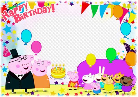 Psd Png Horizontal Photo Frame With Peppa Pig Happy Birthday