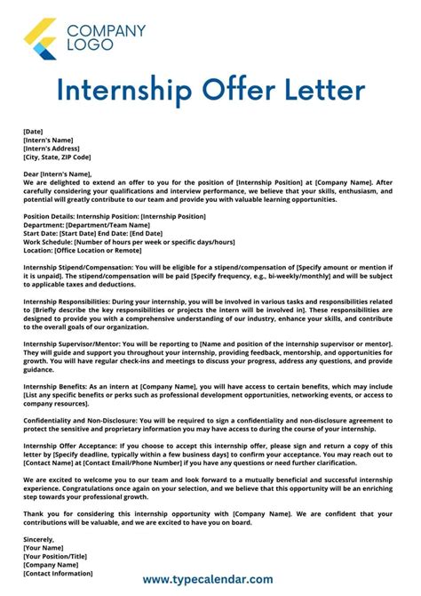 Internship Offer Letter Template Sample