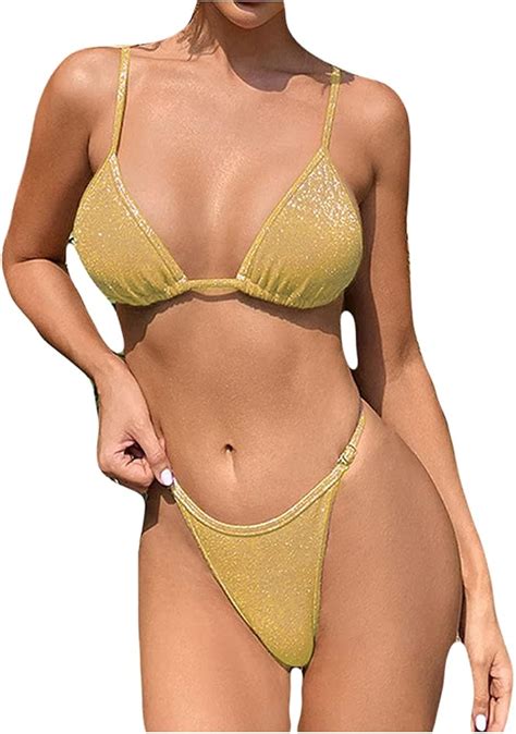 Amazon New European Style Split Swimsuit Women Shiny Sexy High Waist Bikini Clothing