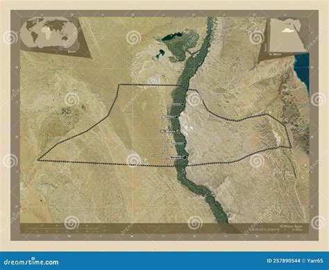 Al Minya Egypt High Res Satellite Labelled Points Of Cities Stock