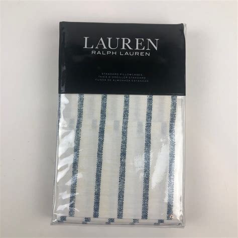 Ralph Lauren Hanah Blue Cream Stripe 2 Standard Pillowcases For Sale