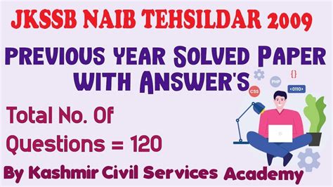 Jkssb Naib Tehsildar Previous Year Solved Paper With Answers By