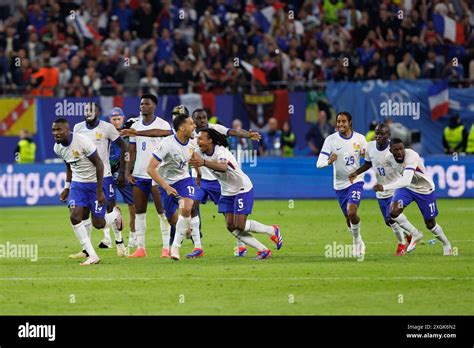 Players Of France Seen Celebrating During UEFA Euro 2024 Game Between