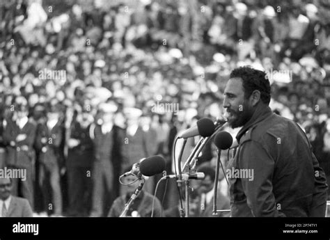 Cuban Leader Fidel Castro Speaks To The Multitudes Gathered In Oran