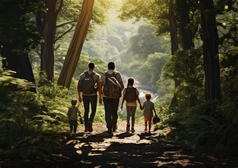 Una Familia Caminando Por Un Sendero A Trav S De Un Parque Foto Premium