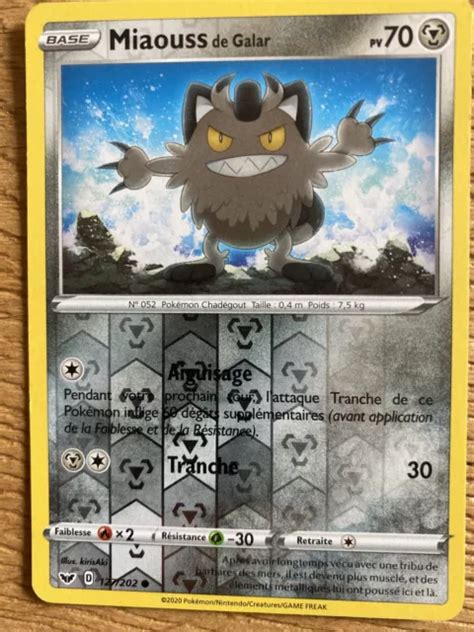 CARTE POKÉMON MIAOUSS de Galar 127 202 Rare Epée Bouclier EUR 2 00